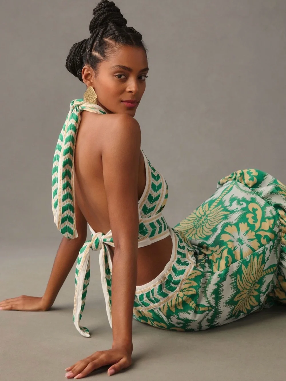 LACE The Label Anthropologie Vacation Resort wear Halter Cutout Maxi Dress Green - Picture 2 of 7